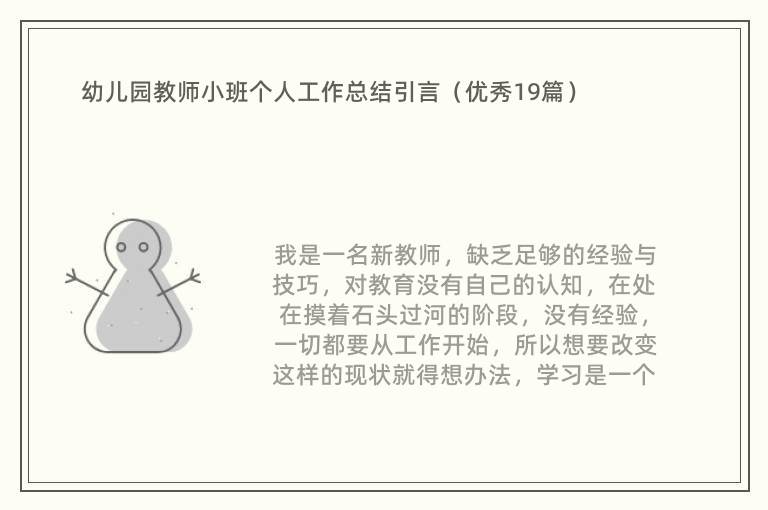 幼儿园教师小班个人工作总结引言（优秀19篇）