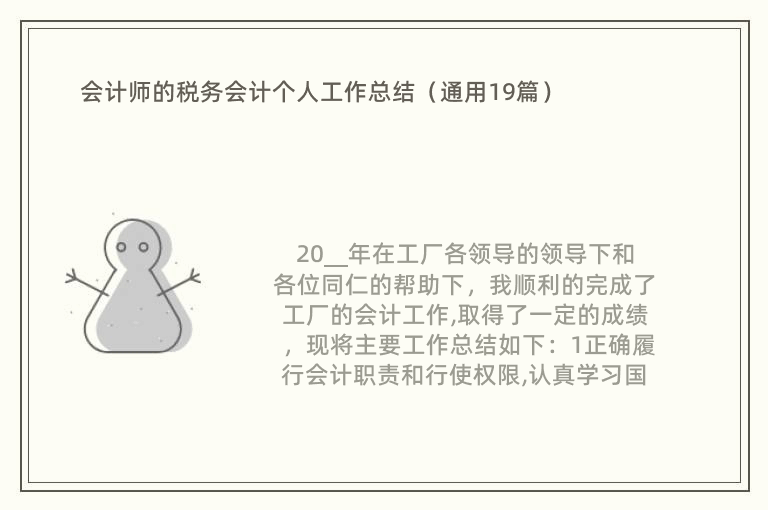 会计师的税务会计个人工作总结（通用19篇）