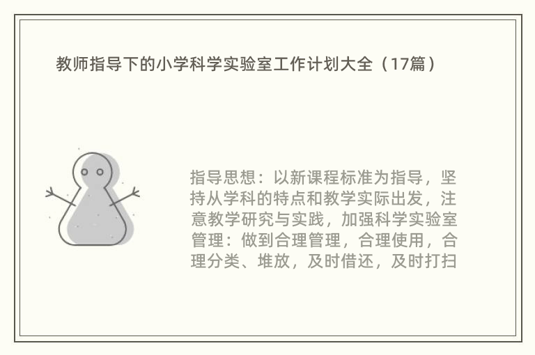 教师指导下的小学科学实验室工作计划大全（17篇）